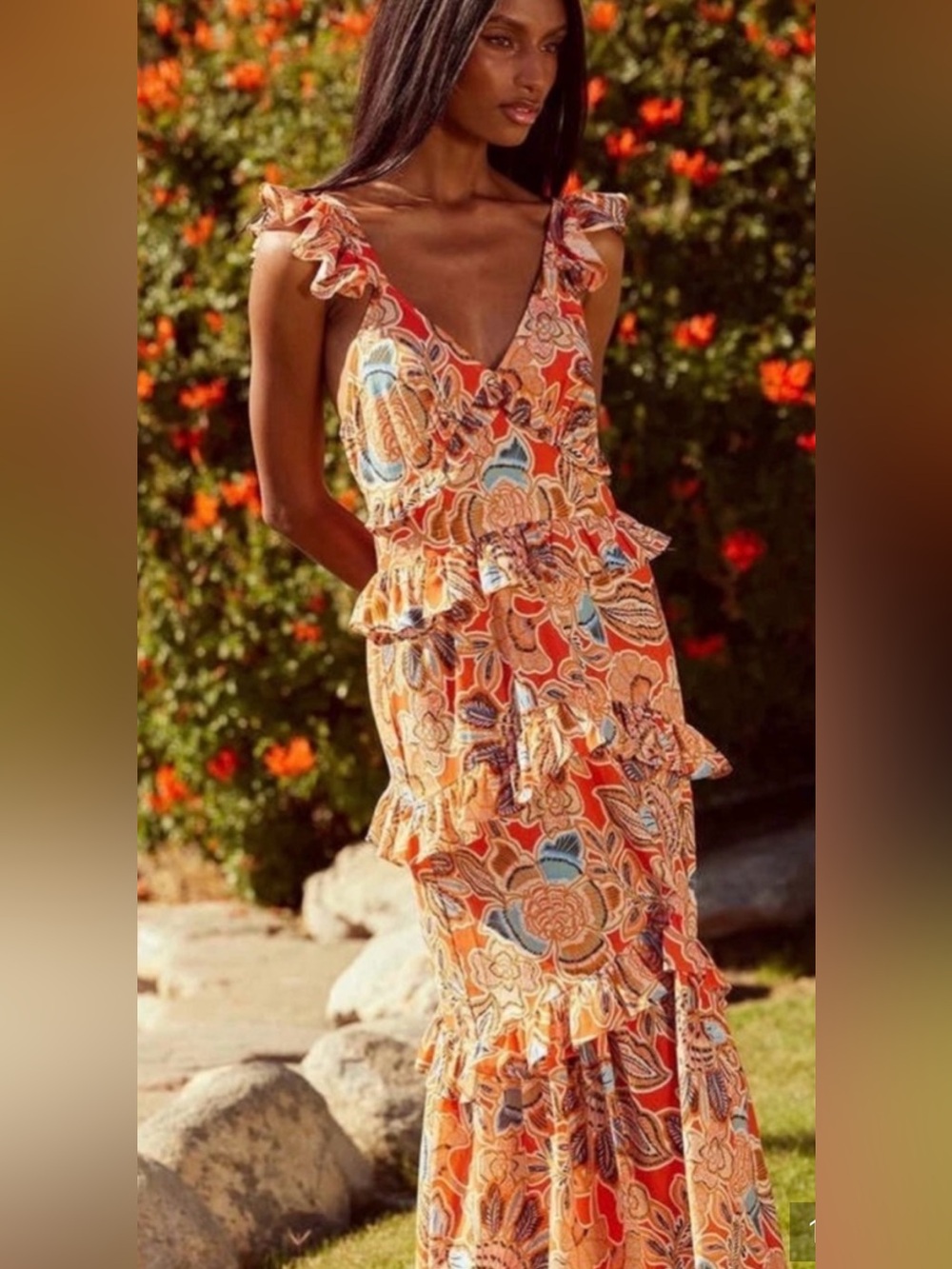 Anthropologie Misa Morrison Maxi Sun Dress Tangerine Flora NWT Small